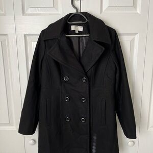 Anne Klein Women's Black Double-Breasted Coat Size PM